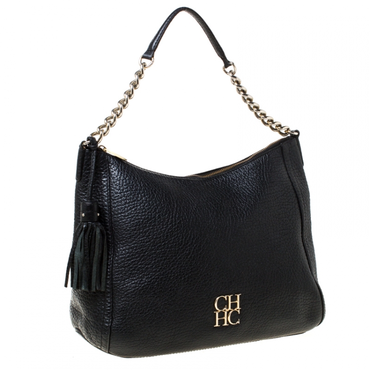 Pre Owned Carolina Herrera Black Leather Maria Shoulder Bag