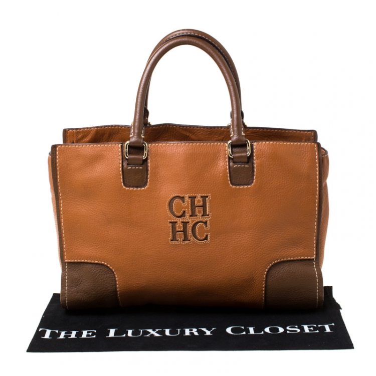 Pre Owned Carolina Herrera Tan/Brown Leather Tote 