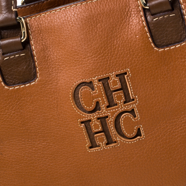 Pre Owned Carolina Herrera Tan/Brown Leather Tote 