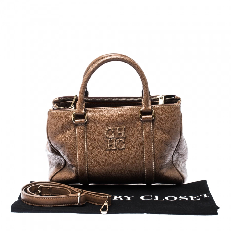 Pre Owned CH Carolina Herrera Light Brown Leather Andy Boston Bag