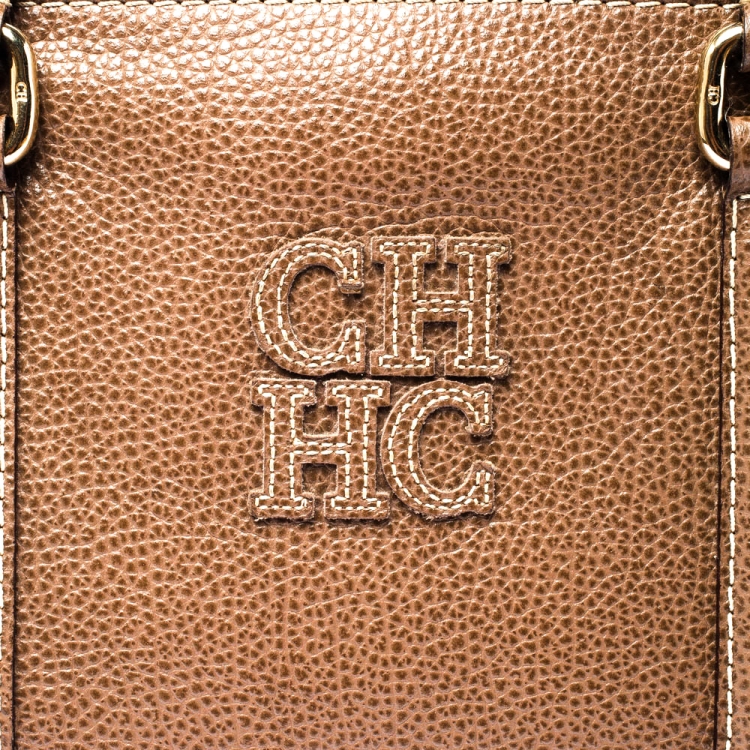 Pre Owned CH Carolina Herrera Light Brown Leather Andy Boston Bag