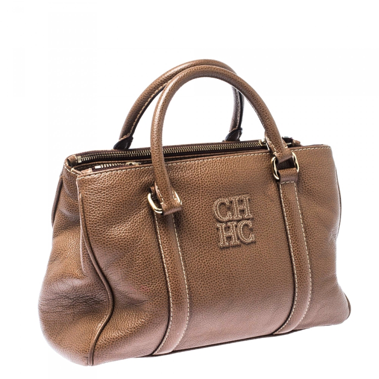 Pre Owned CH Carolina Herrera Light Brown Leather Andy Boston Bag