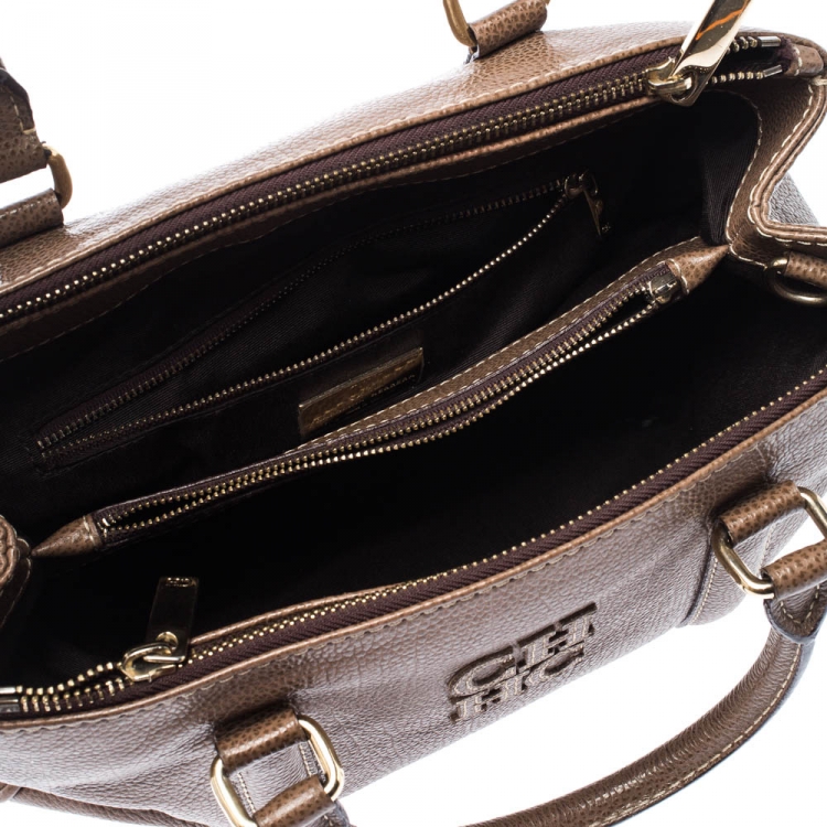 Pre Owned CH Carolina Herrera Light Brown Leather Andy Boston Bag