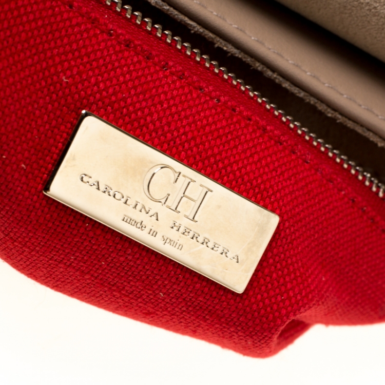 Pre Owned CH Carolina Herrera Beige Leather Flap Crossbody Bag