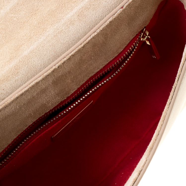 Pre Owned CH Carolina Herrera Beige Leather Flap Crossbody Bag