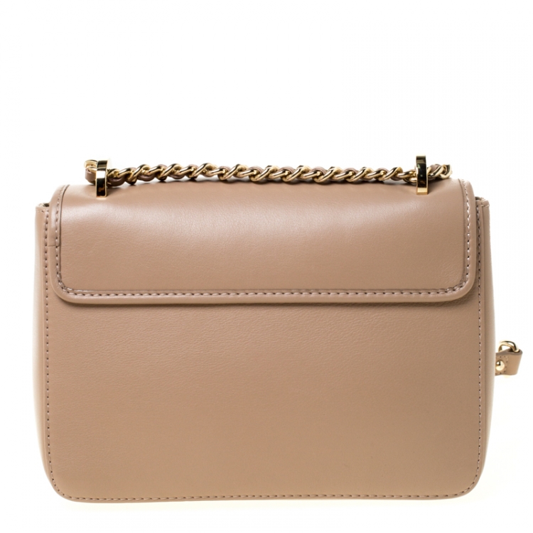Pre Owned CH Carolina Herrera Beige Leather Flap Crossbody Bag