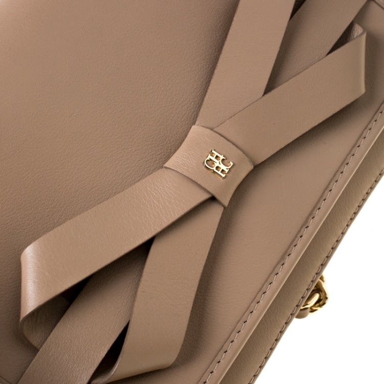 Pre Owned CH Carolina Herrera Beige Leather Flap Crossbody Bag