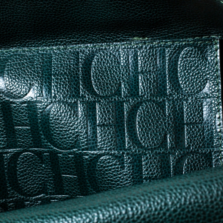 Pre Owned Carolina Herrera Dark Green Leather Tempo Collection Adagio Tote