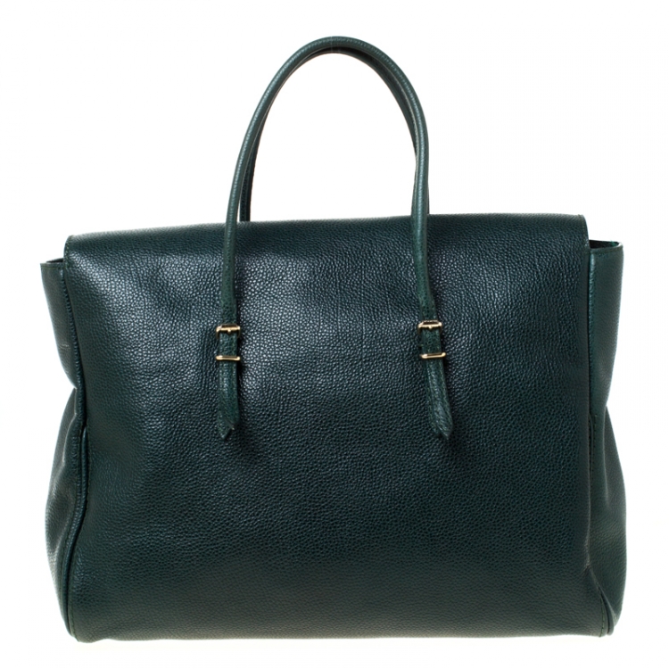 Pre Owned Carolina Herrera Dark Green Leather Tempo Collection Adagio Tote