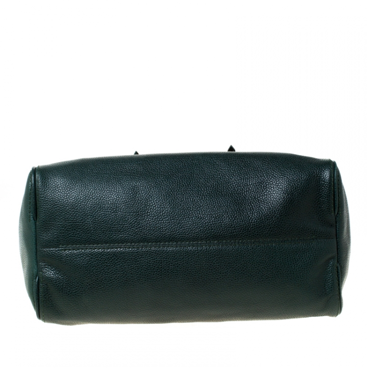 Pre Owned Carolina Herrera Dark Green Leather Tempo Collection Adagio Tote