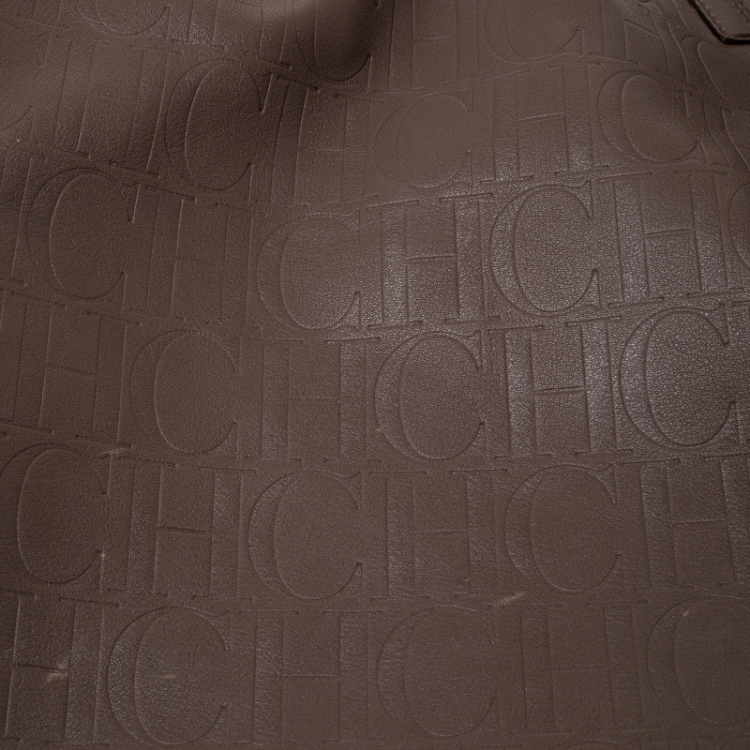Pre Owned Carolina Herrera Light Brown Monogram Leather Matryoshka Tote