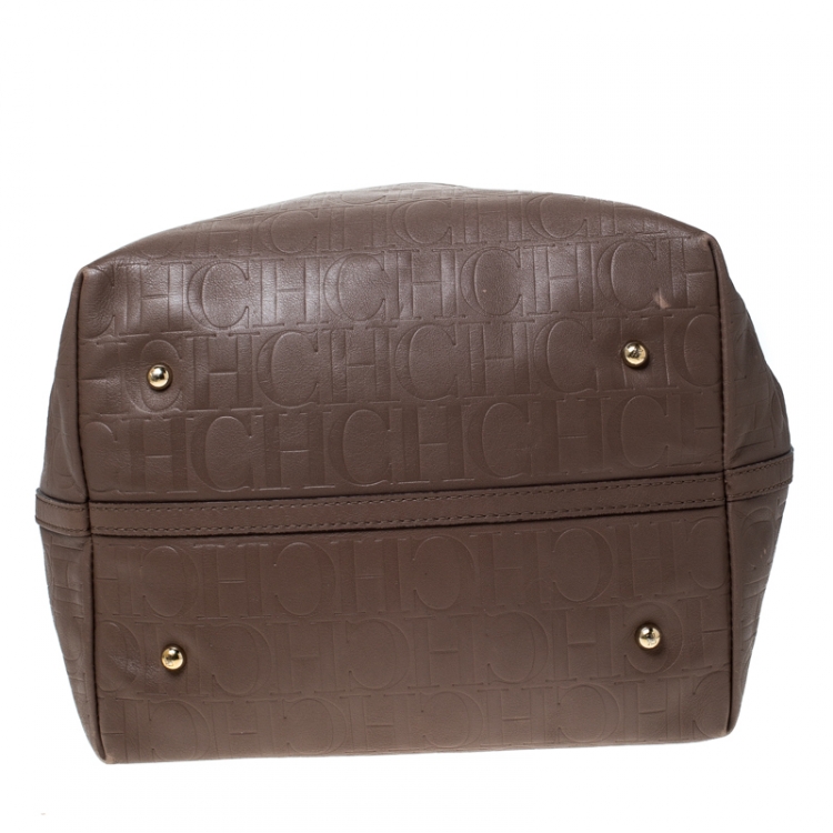 Pre Owned Carolina Herrera Light Brown Monogram Leather Matryoshka Tote