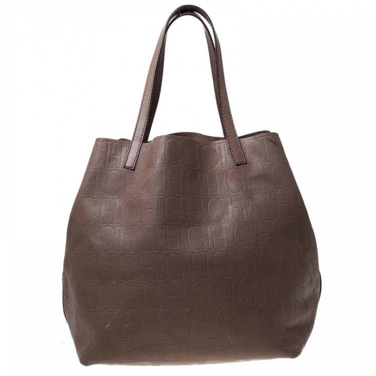 Pre Owned Carolina Herrera Light Brown Monogram Leather Matryoshka Tote
