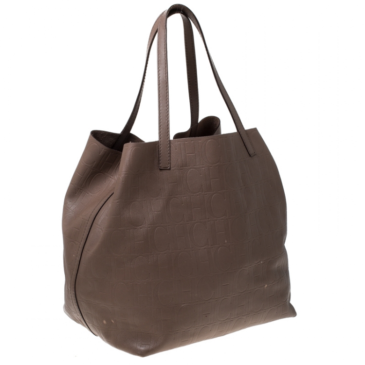 Pre Owned Carolina Herrera Light Brown Monogram Leather Matryoshka Tote