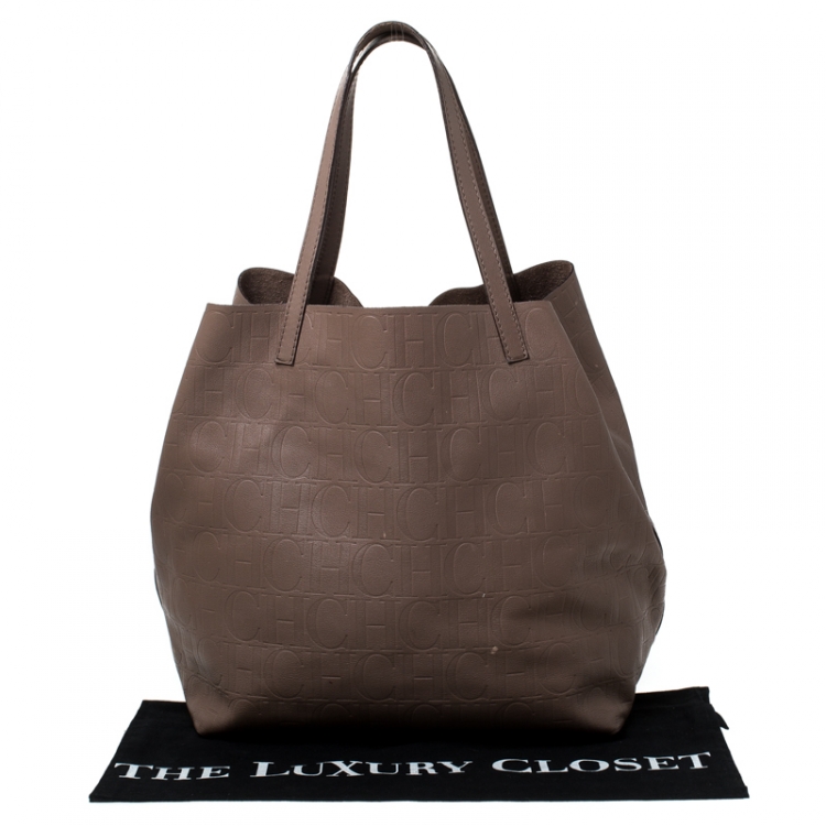 Pre Owned Carolina Herrera Light Brown Monogram Leather Matryoshka Tote