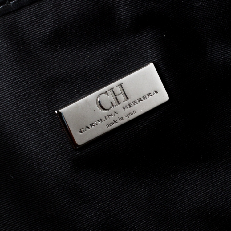 Pre Owned CH Carolina Herrera Black Monogram Canvas and Leather Tote 