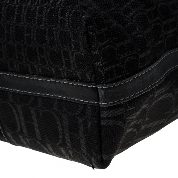 Pre Owned CH Carolina Herrera Black Monogram Canvas and Leather Tote 