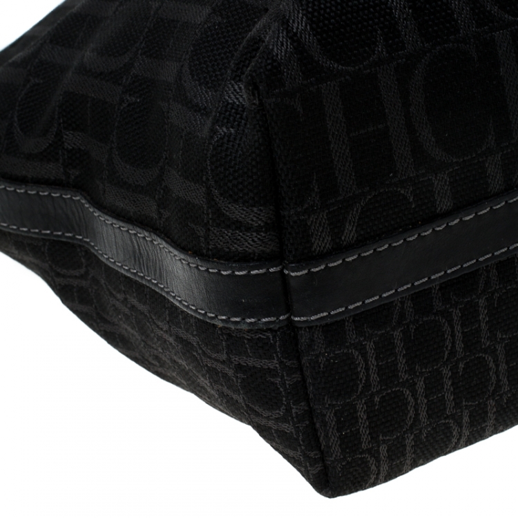 Pre Owned CH Carolina Herrera Black Monogram Canvas and Leather Tote 
