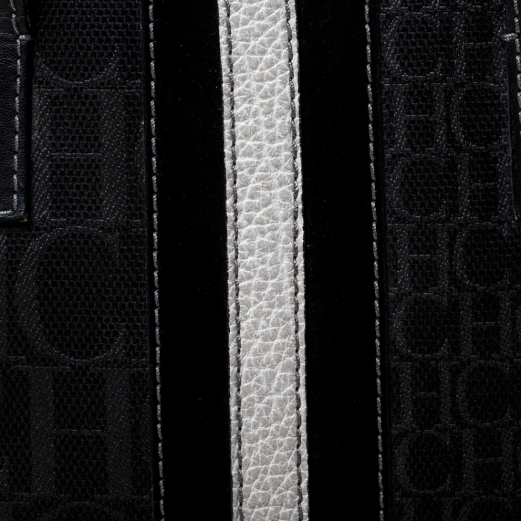 Pre Owned CH Carolina Herrera Black Monogram Canvas and Leather Tote 