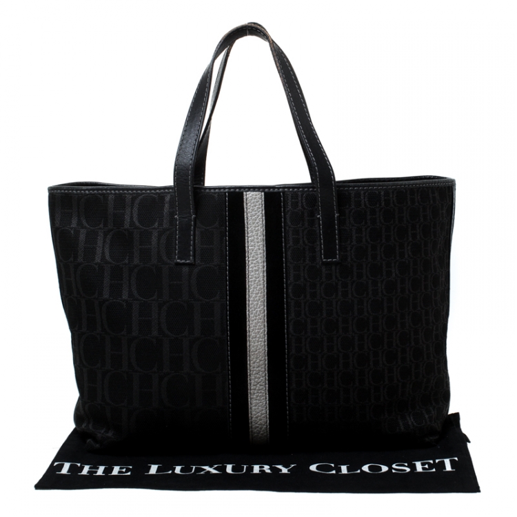 Pre Owned CH Carolina Herrera Black Monogram Canvas and Leather Tote 