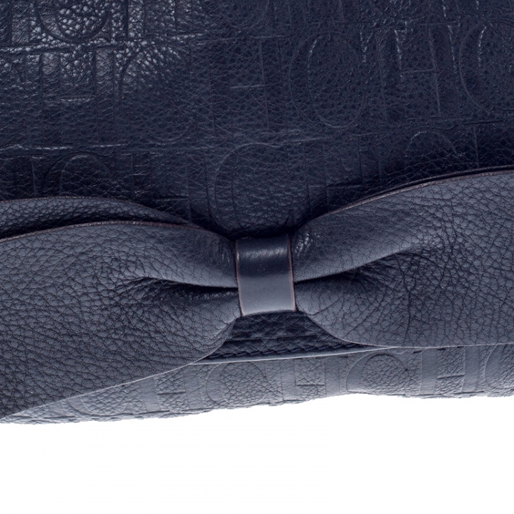 مملوكة مسبقًا Carolina Herrera Navy Blue Monogram Leather Audrey Shoulder Bag