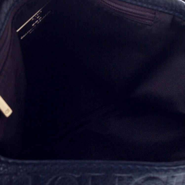 مملوكة مسبقًا Carolina Herrera Navy Blue Monogram Leather Audrey Shoulder Bag