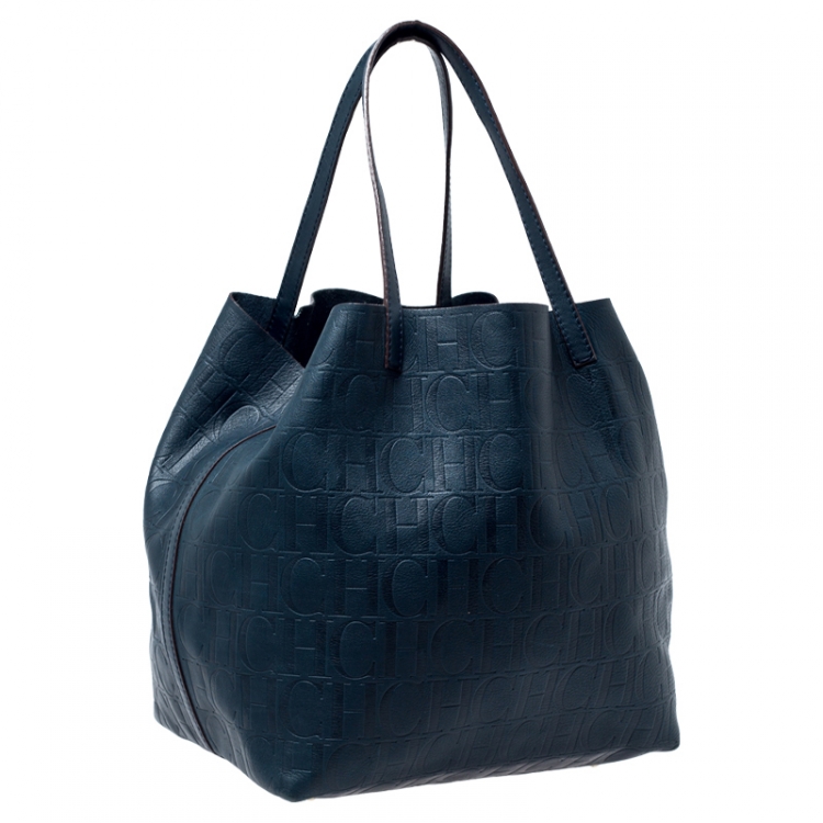 Pre Owned Carolina Herrera Deep Green Monogram Leather Matryoshka Tote