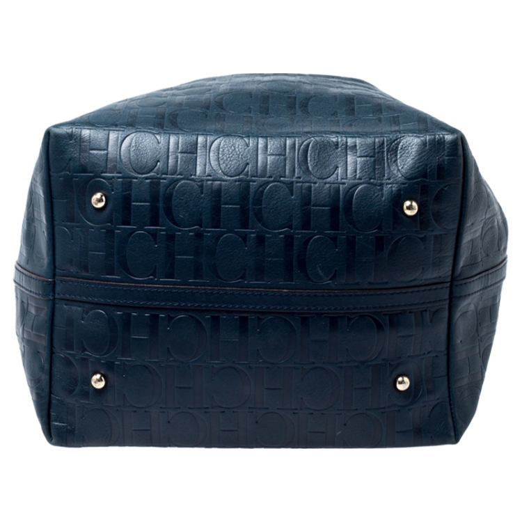 Pre Owned Carolina Herrera Deep Green Monogram Leather Matryoshka Tote