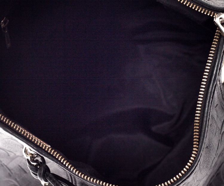 مملوكة مسبقًا Carolina Herrera Black Monogram Leather Chain Hobo