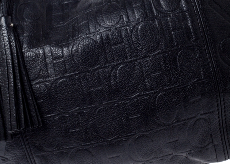 مملوكة مسبقًا Carolina Herrera Black Monogram Leather Chain Hobo