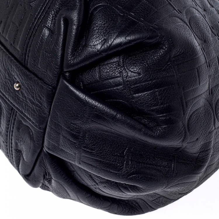 مملوكة مسبقًا Carolina Herrera Black Monogram Leather Chain Hobo