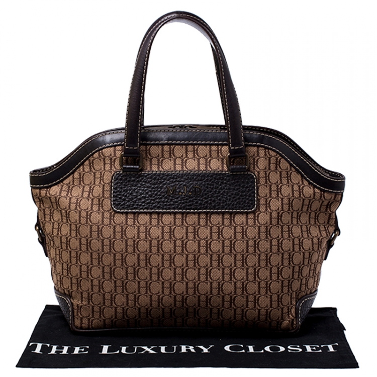 Pre Owned Carolina Herrera Beige/Brown Monogram Canvas and Leather Satchel