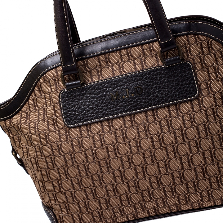Pre Owned Carolina Herrera Beige/Brown Monogram Canvas and Leather Satchel