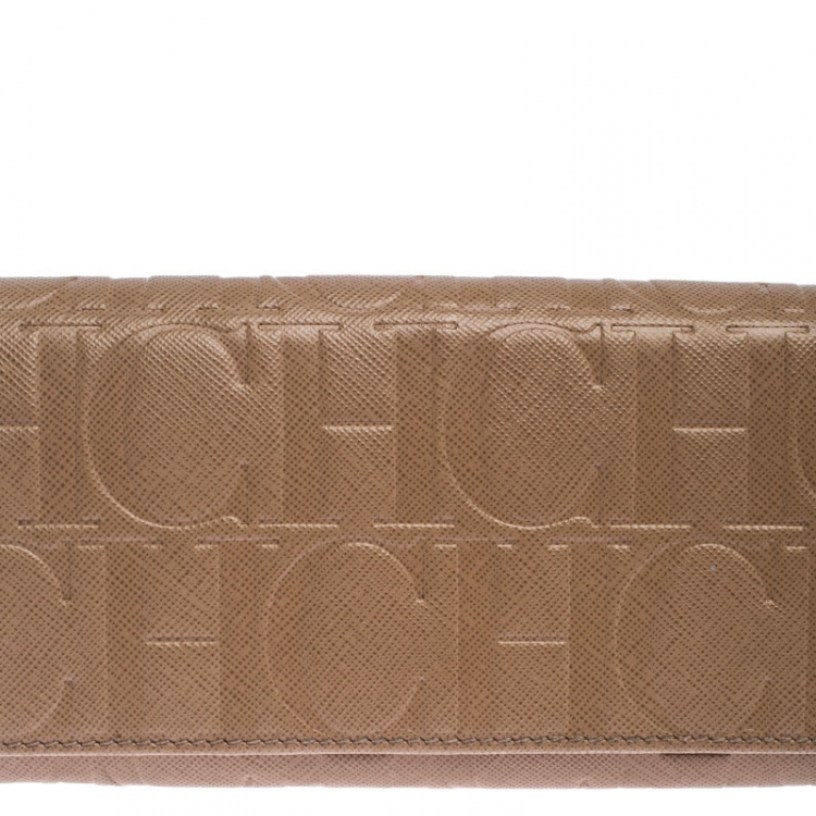 Pre Owned CH Carolina Herrera Beige Monogram Leather Continental Wallet