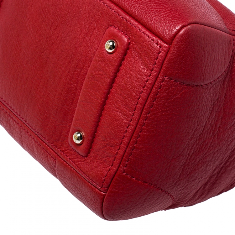 Pre Owned Carolina Herrera Red Leather Bowler Bag
