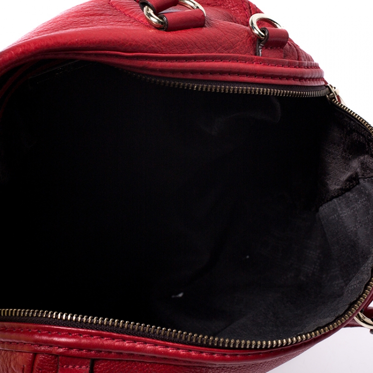 Pre Owned Carolina Herrera Red Leather Bowler Bag