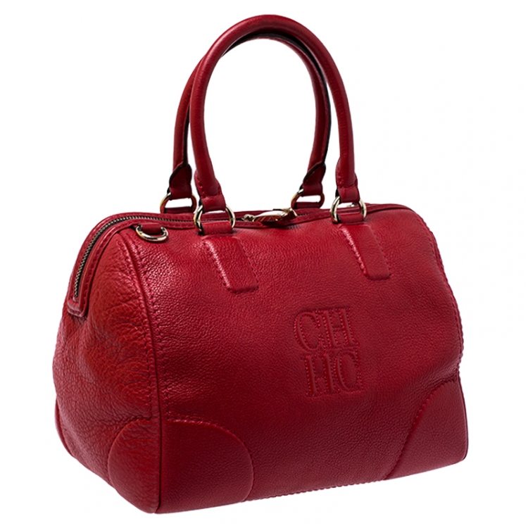 Pre Owned Carolina Herrera Red Leather Bowler Bag