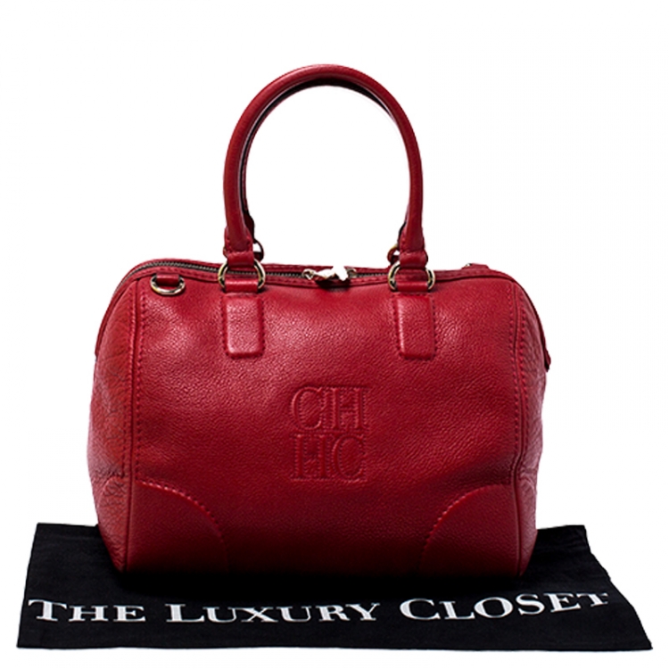 Pre Owned Carolina Herrera Red Leather Bowler Bag