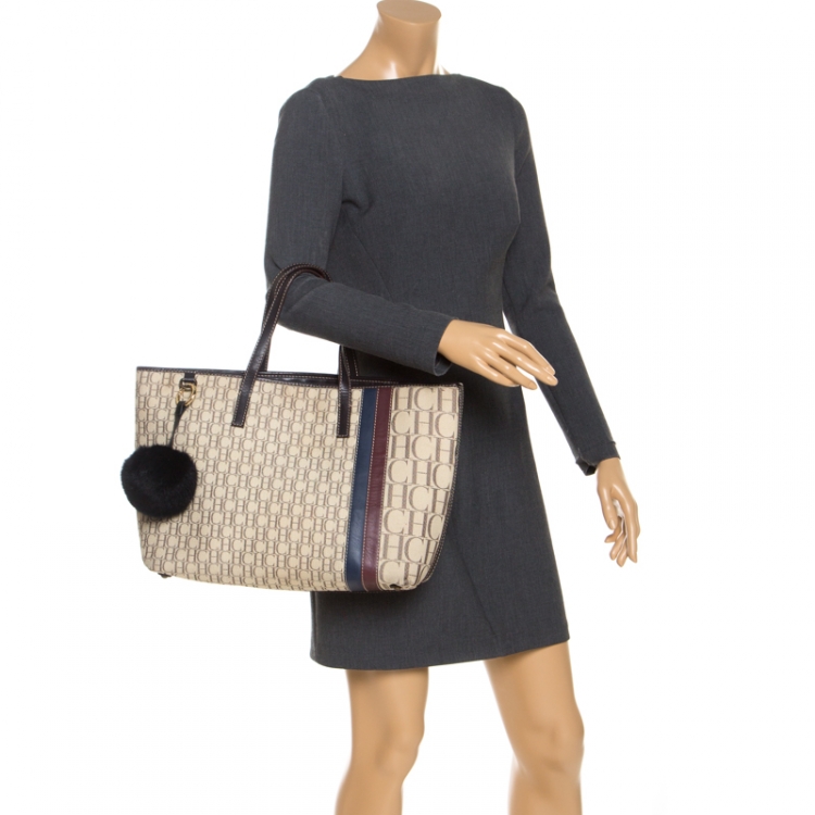 Carolina Herrera Multicolor Monogram Canvas and Leather Shopper Tote at  1stDibs