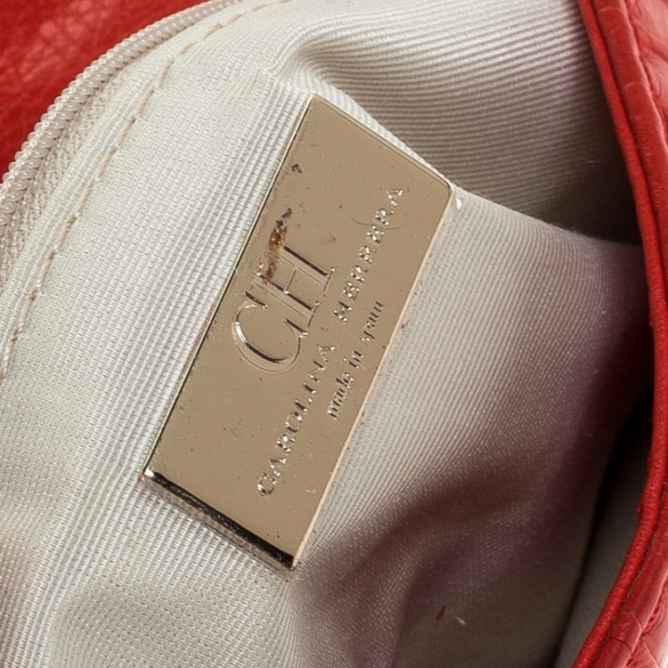 Pre Owned Carolina Herrera Orange Monogram Leather Audrey Shoulder Bag