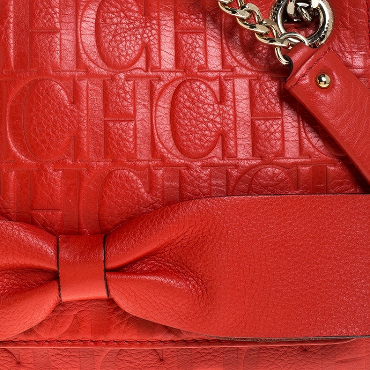 Pre Owned Carolina Herrera Orange Monogram Leather Audrey Shoulder Bag