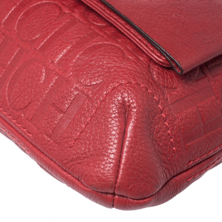 Pre Owned CH Carolina Herrera Red Monogram Leather Audrey Shoulder Bag 