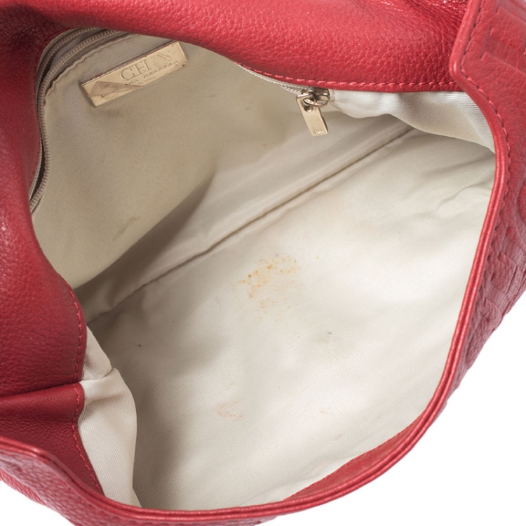 Pre Owned CH Carolina Herrera Red Monogram Leather Audrey Shoulder Bag 