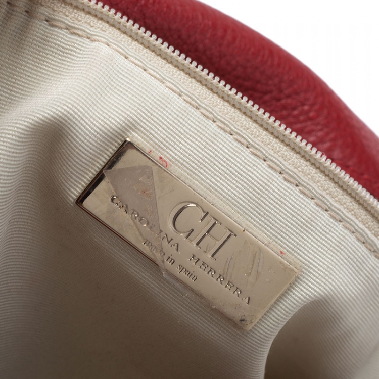 Pre Owned CH Carolina Herrera Red Monogram Leather Audrey Shoulder Bag 