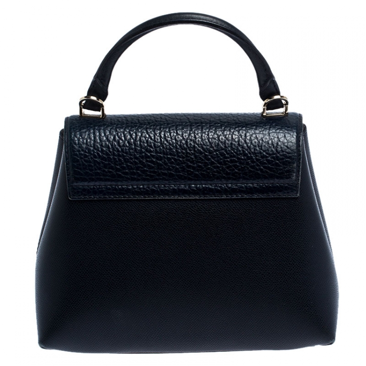 Pre Owned Carolina Herrera Blue Monogram Leather Top Handle Bag