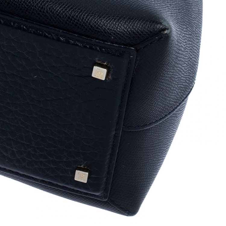 Pre Owned Carolina Herrera Blue Monogram Leather Top Handle Bag