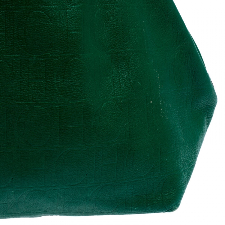 Pre Owned Carolina Herrera Green Monogram Leather Matryoshka Tote