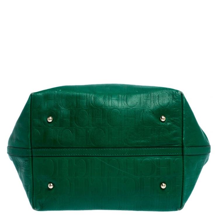 Pre Owned Carolina Herrera Green Monogram Leather Matryoshka Tote