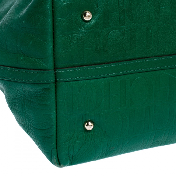 Pre Owned Carolina Herrera Green Monogram Leather Matryoshka Tote