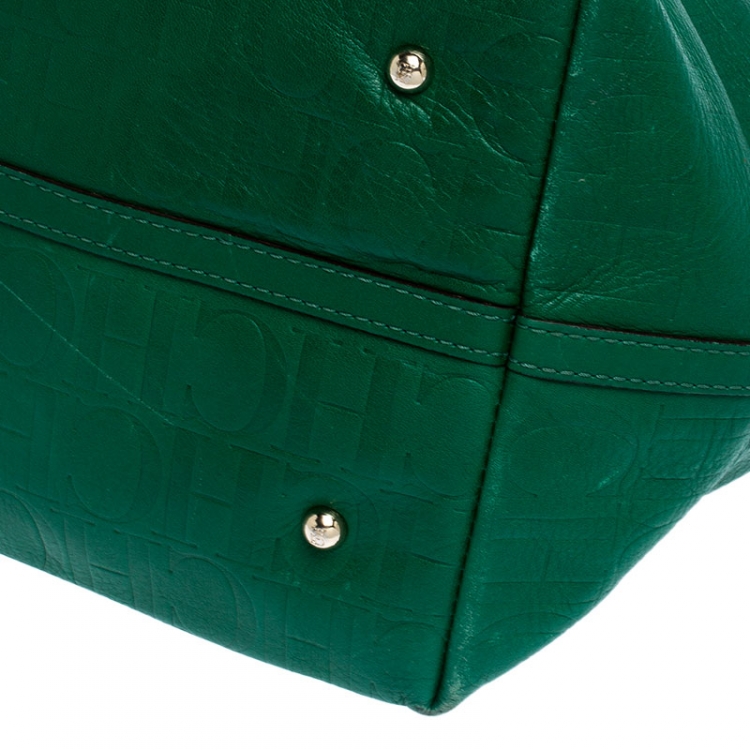 Pre Owned Carolina Herrera Green Monogram Leather Matryoshka Tote